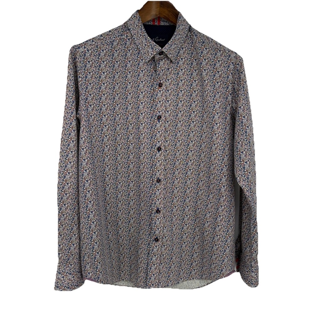 Robert Graham Men‎ Micro Floral Print Button Up Shirt L Tailored Fit Embroidered